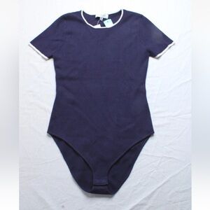 Gilli Elspeth Two-Tone Knit Bodysuit Women’s Size Large Navy Petite NWT